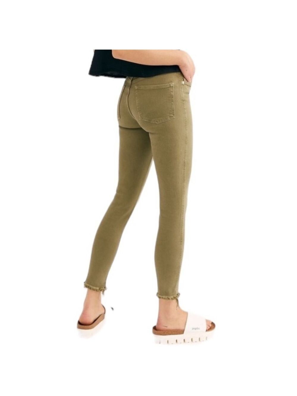 We the Free Distressed Frayed Hem Jeans in Moss Green Size 29